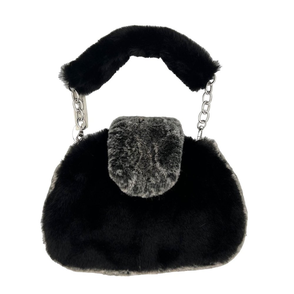 Jennifer and Company Plush Handbag Purse Black Grey NWT